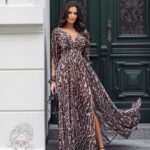 Sukienka maxi NB Durego w panterę brązowa