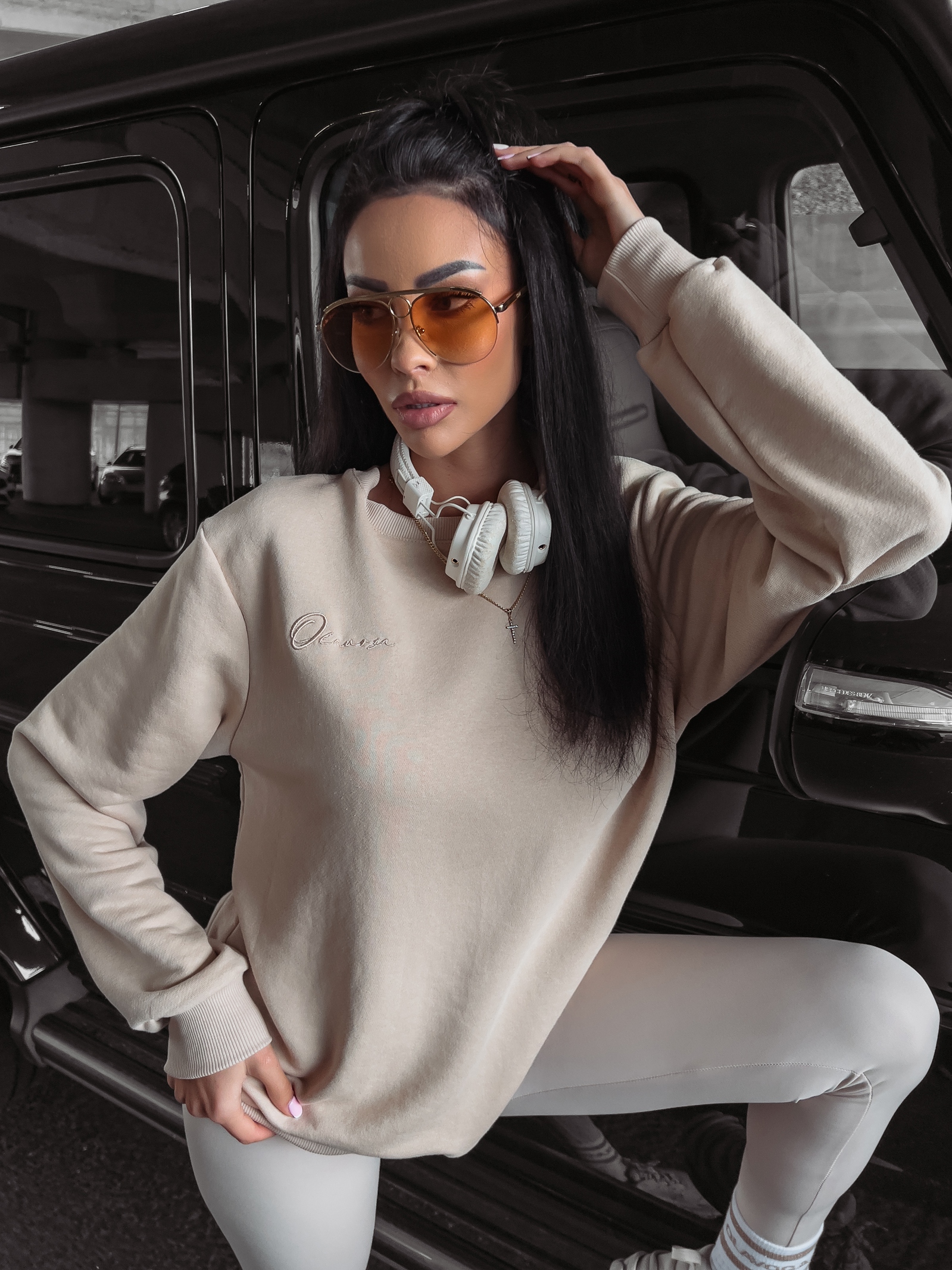 Bluza dresowa gładka BETSY OLAVOGA beżowa