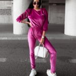 Komplet damski welurowy OROTON OLAVOGA amarantowy