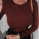 Body dopasowane z aplikacją FIRE OLAVOGA brązowe