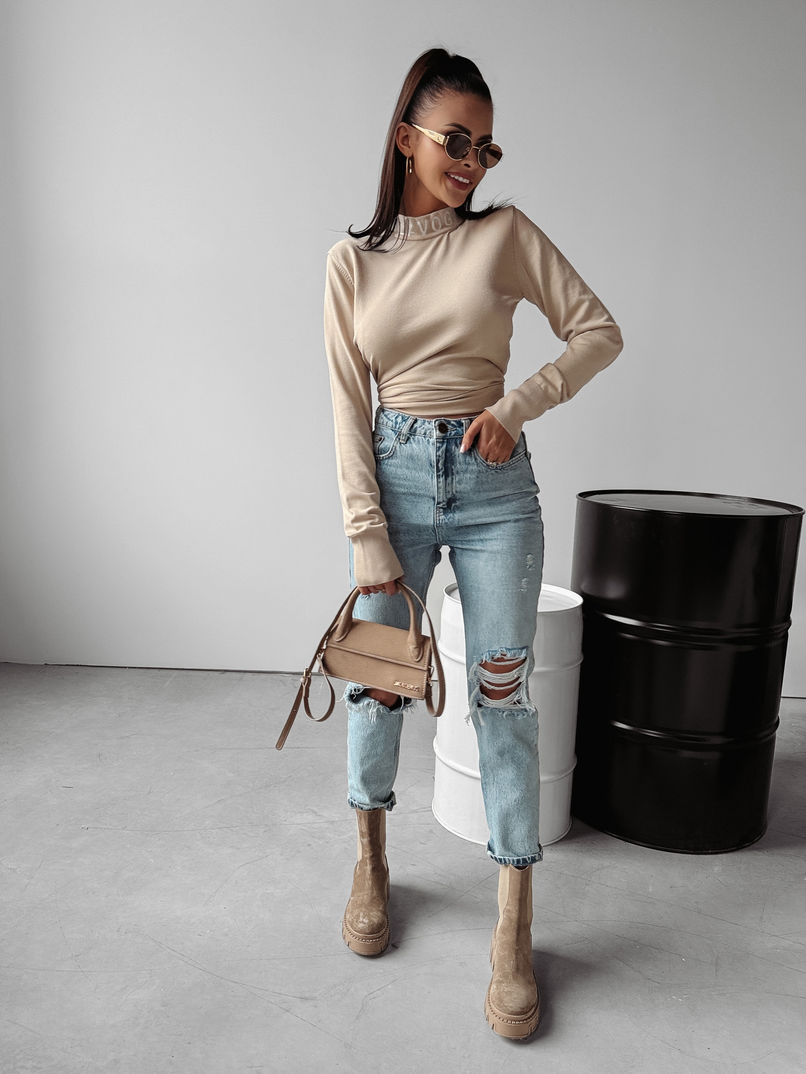 Sweter casualowy z półgolfem CATCH OLAVOGA beżowy