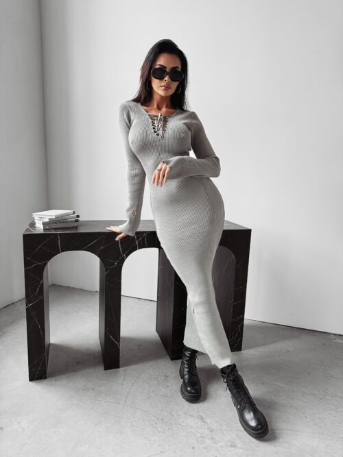 Sukienka z wiązaniem OMIKO OLAVOGA szara