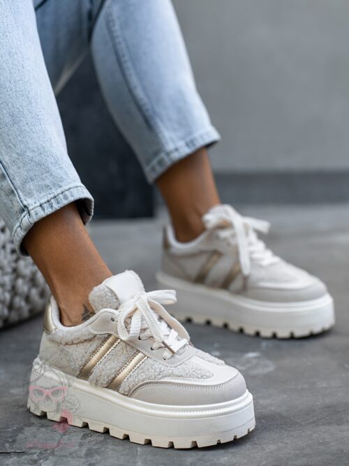 Buty sportowe z barankiem Madam Messo beżowe