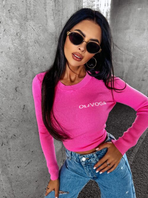 Sweter prążkowany SOFT OLAVOGA różowy