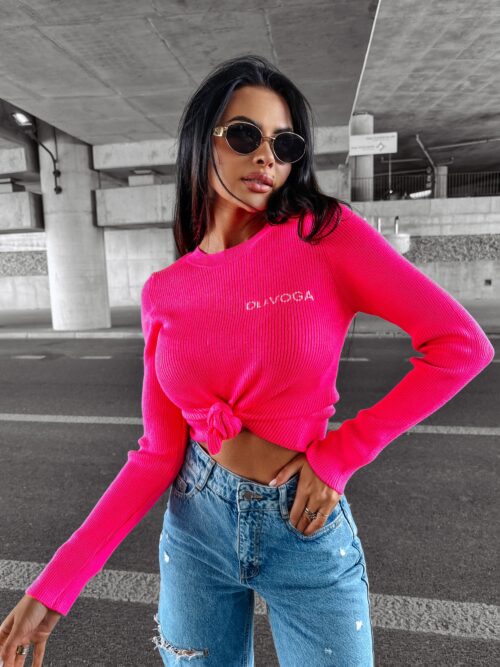 Sweter prążkowany SOFT OLAVOGA neonowy róż