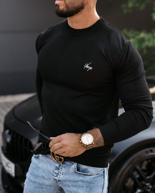 Sweter męski gładki CREW OLAVOGA czarny