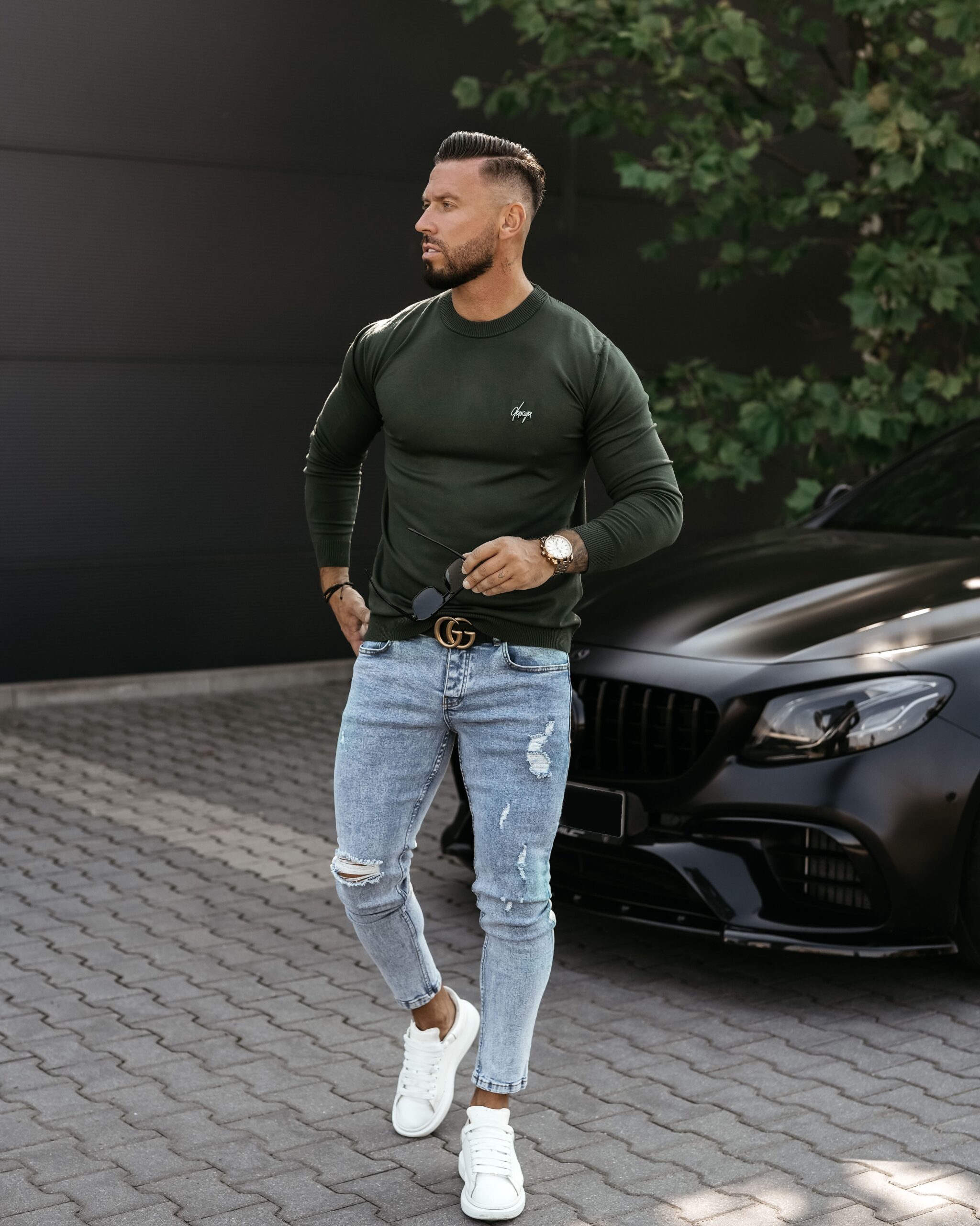 Sweter męski gładki CREW OLAVOGA khaki