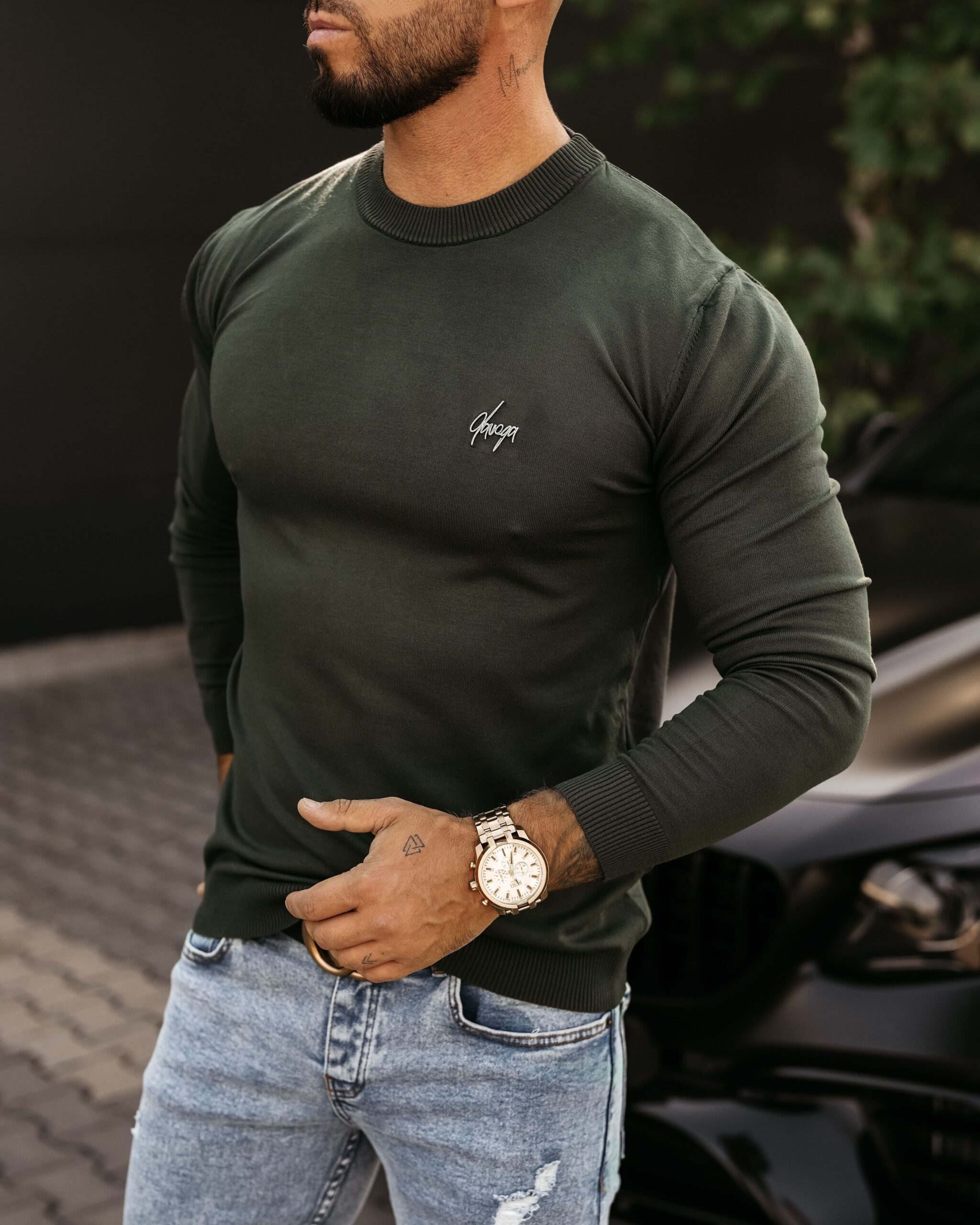 Sweter męski gładki CREW OLAVOGA khaki