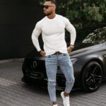 Sweter męski gładki CREW OLAVOGA ecru