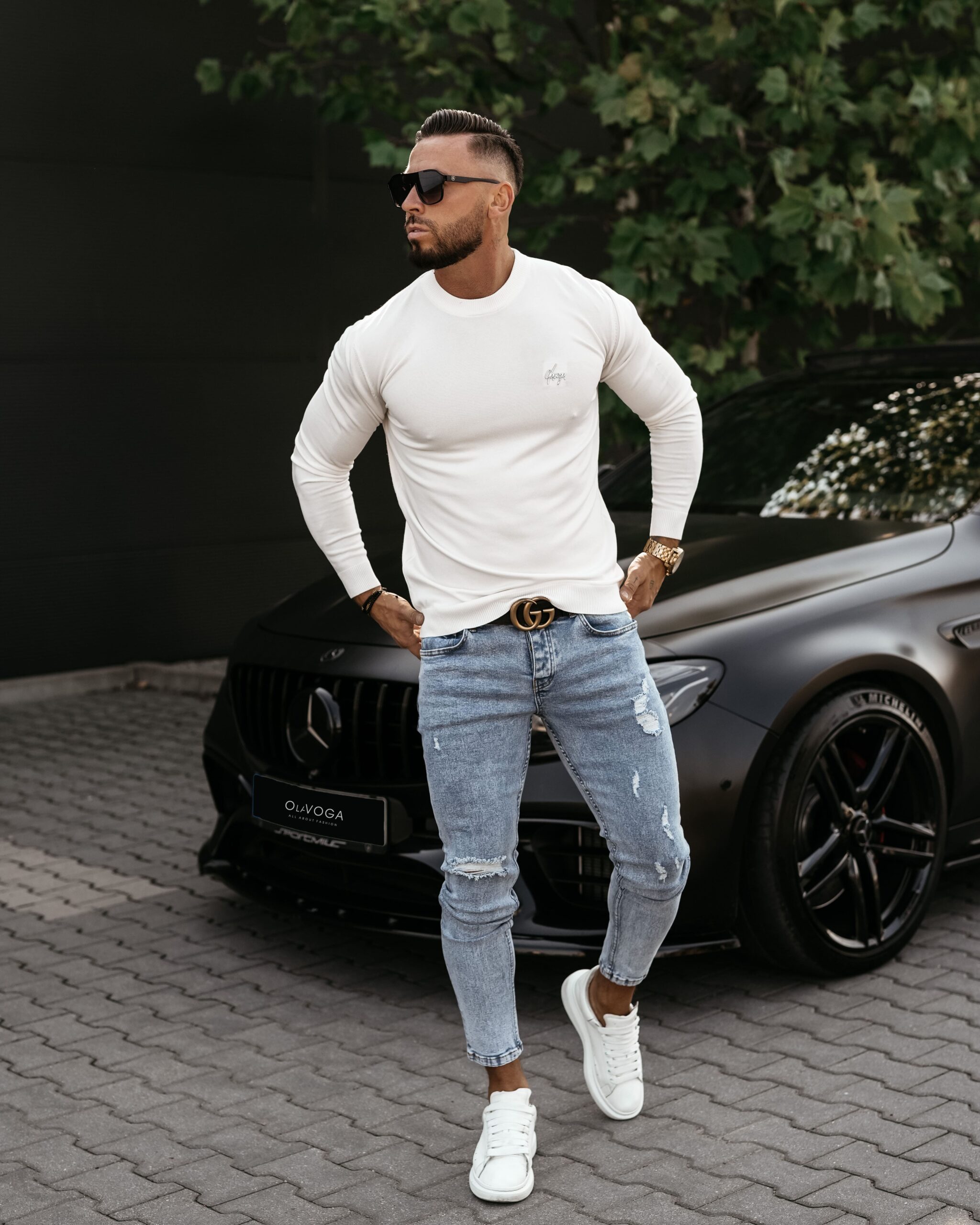 Sweter męski gładki CREW OLAVOGA ecru