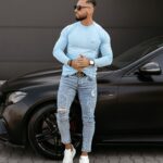 Sweter męski gładki CREW OLAVOGA błękitny