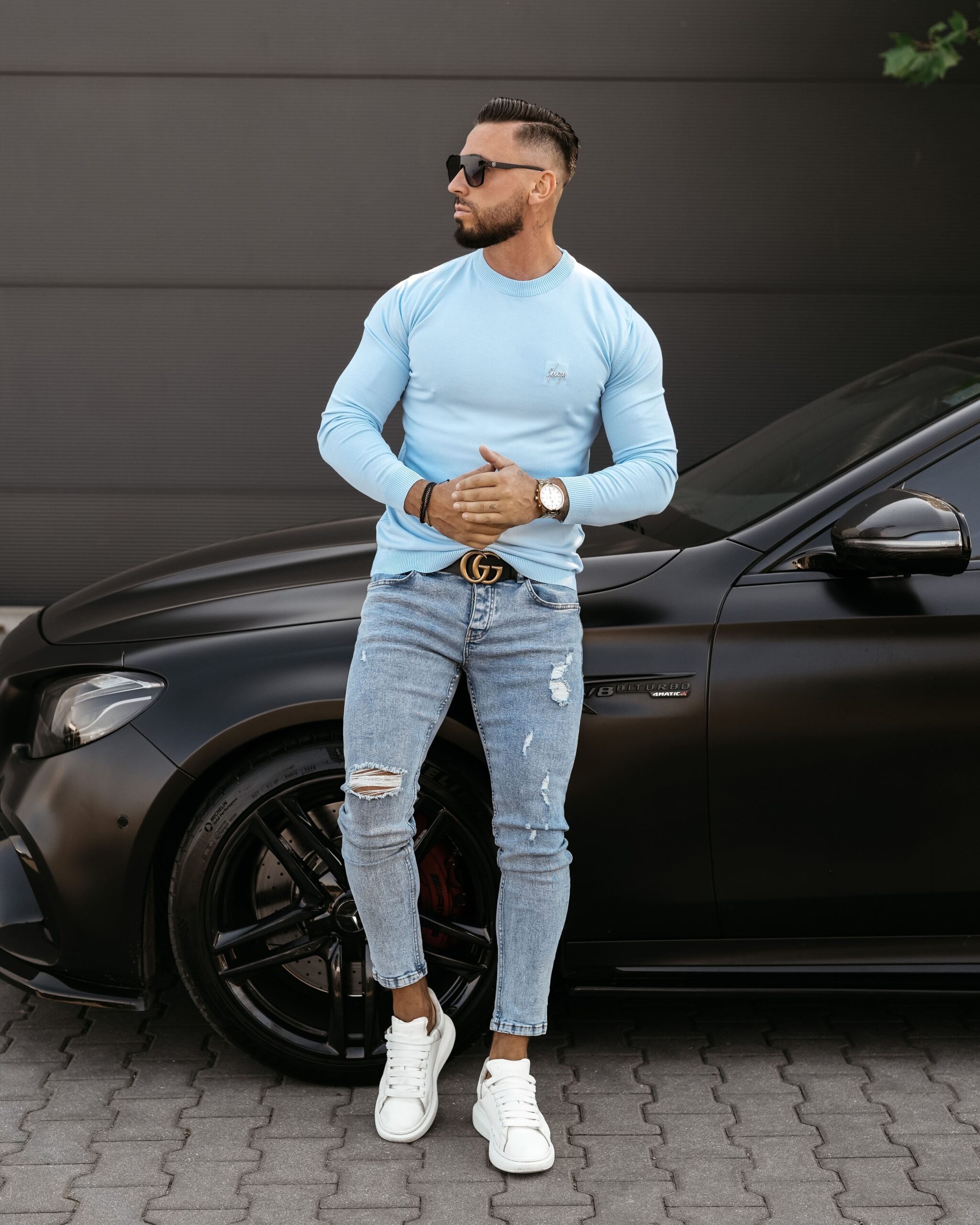 Sweter męski gładki CREW OLAVOGA błękitny