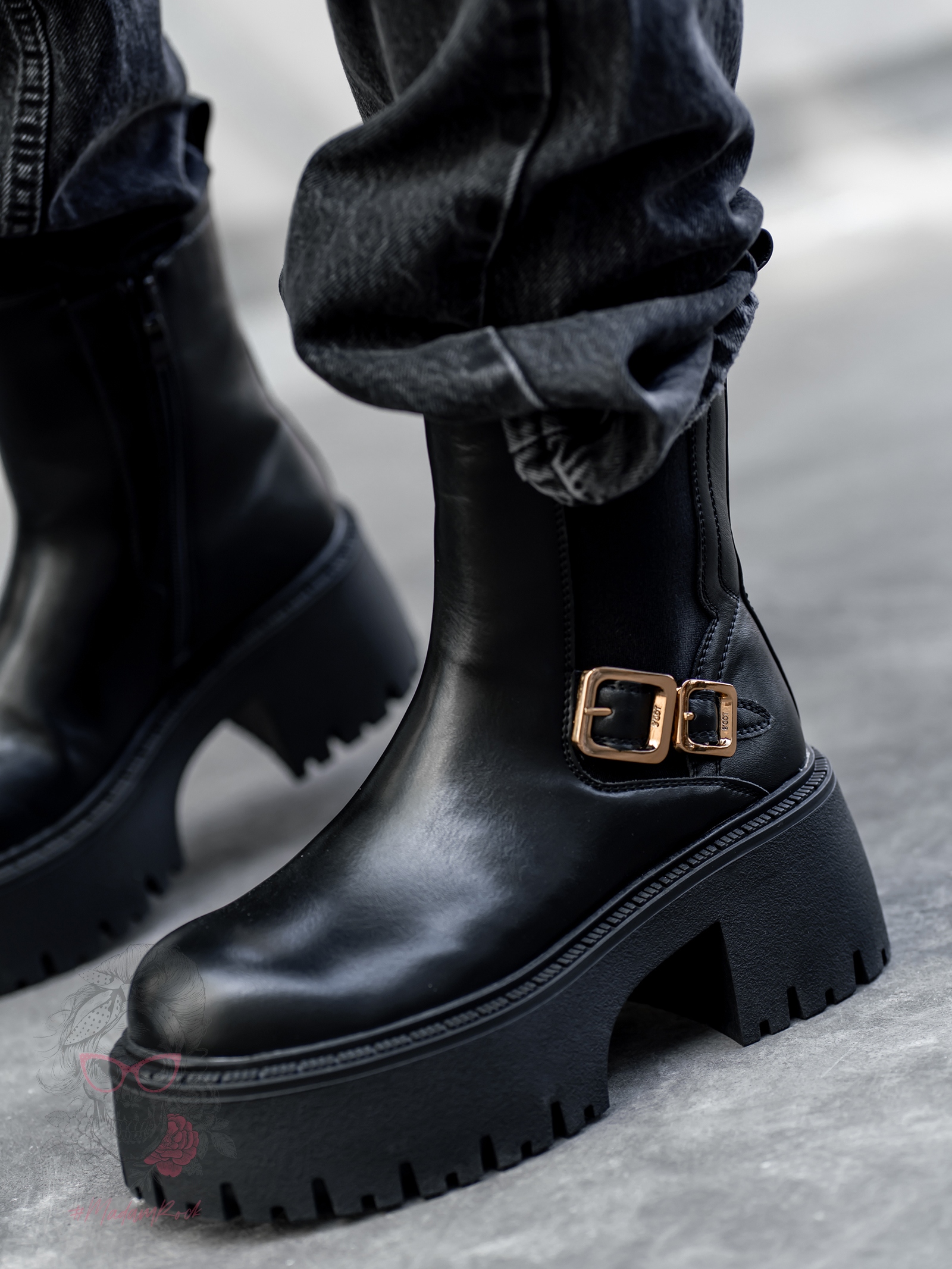 Botki na grubej podeszwie Rock Risson czarne