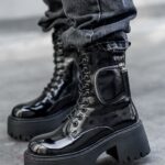 Botki lakierowane na grubej podeszwie Rock Raker czarne