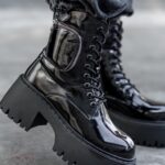 Botki lakierowane na grubej podeszwie Rock Raker czarne