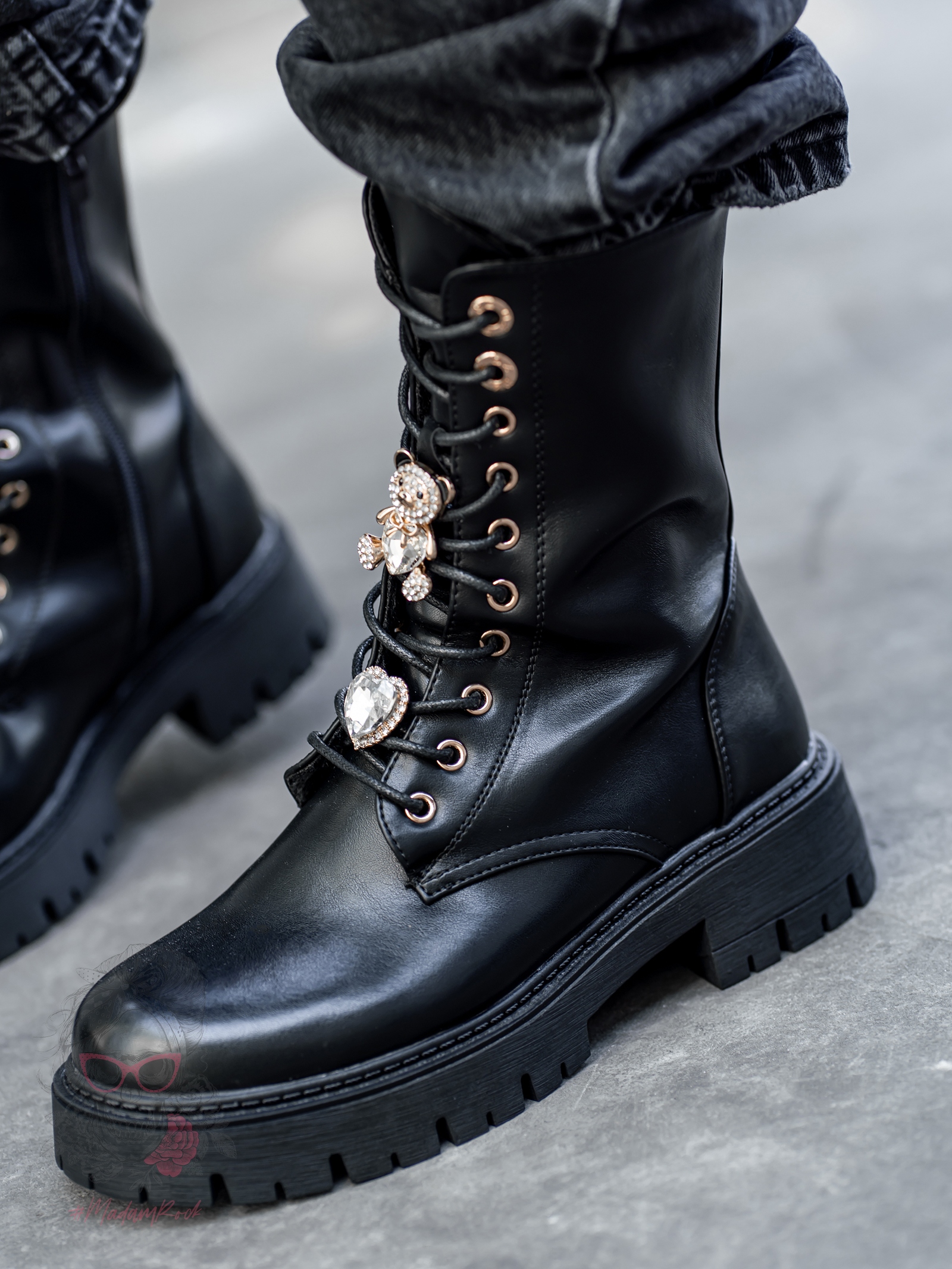 Workery z misiem Rock Tody czarne