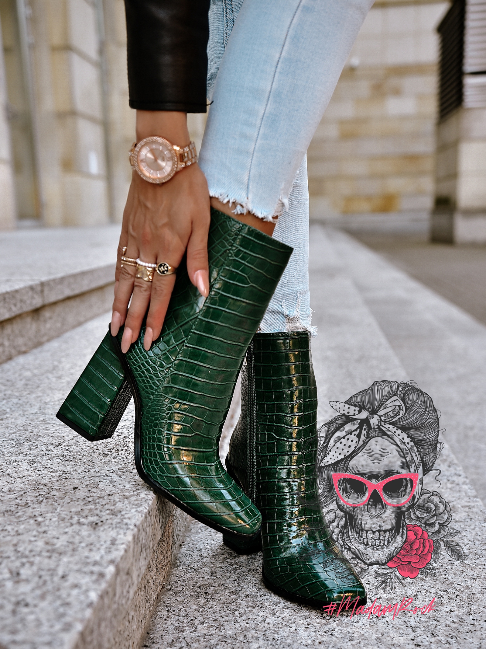 Botki na słupku Madam Pilen zielone