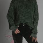 Sweter pleciony z szarpaniami Utto zielony