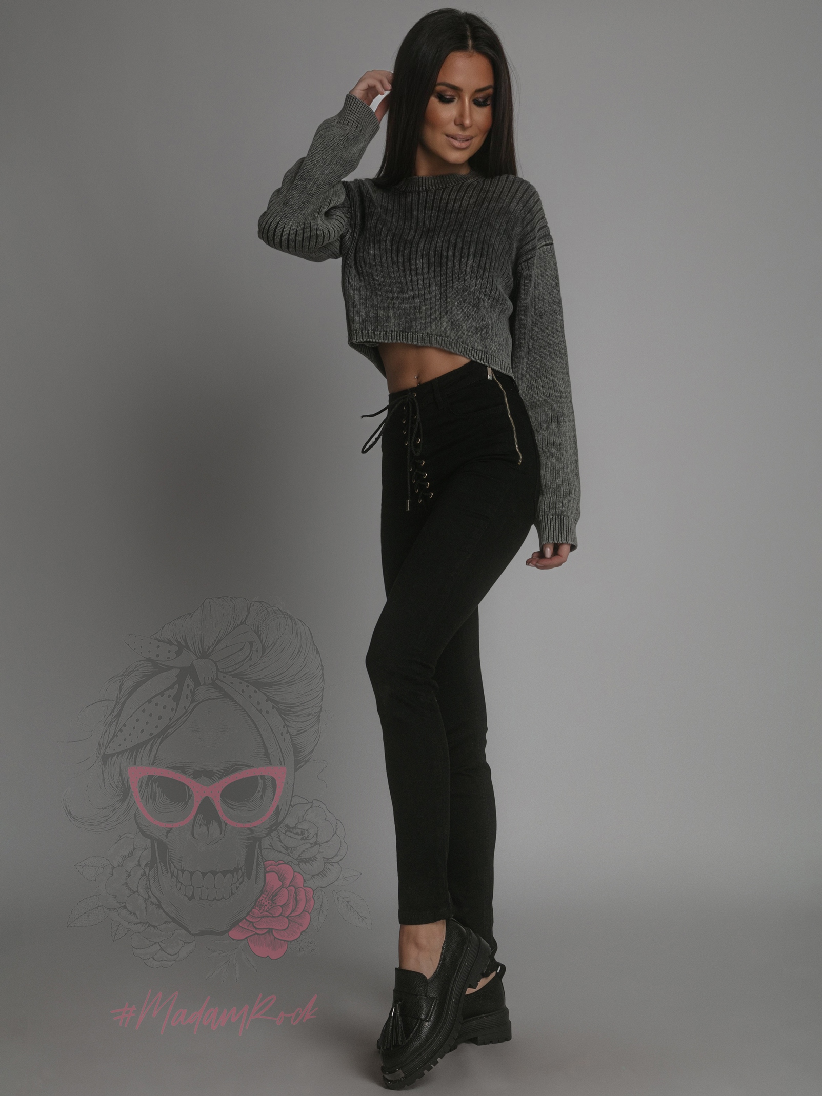 Sweter z efektem sprania Loteso szary