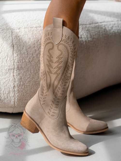 Kozaki kowbojki skórzane Madam Ales beżowe