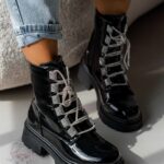 Workery z cyrkoniami Madam Aweksa lakierowane czarne