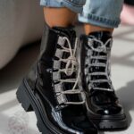 Workery z cyrkoniami Madam Aweksa lakierowane czarne