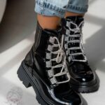 Workery z cyrkoniami Madam Aweksa lakierowane czarne