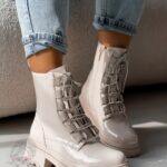 Workery z cyrkoniami Madam Aweksa lakierowane beżowe