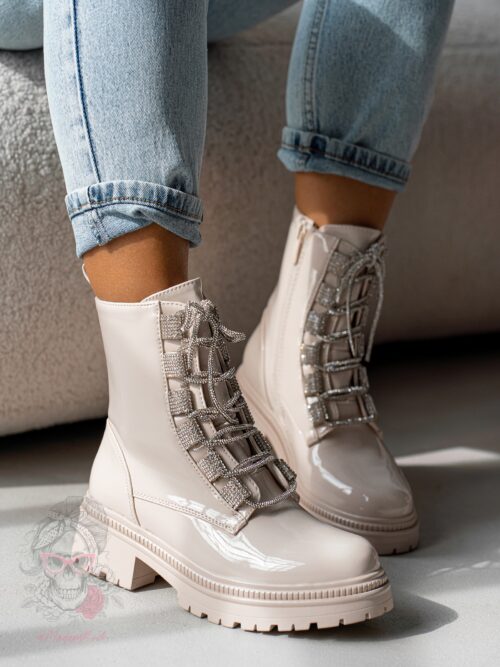 Workery z cyrkoniami Madam Aweksa lakierowane beżowe