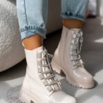 Workery z cyrkoniami Madam Aweksa lakierowane beżowe