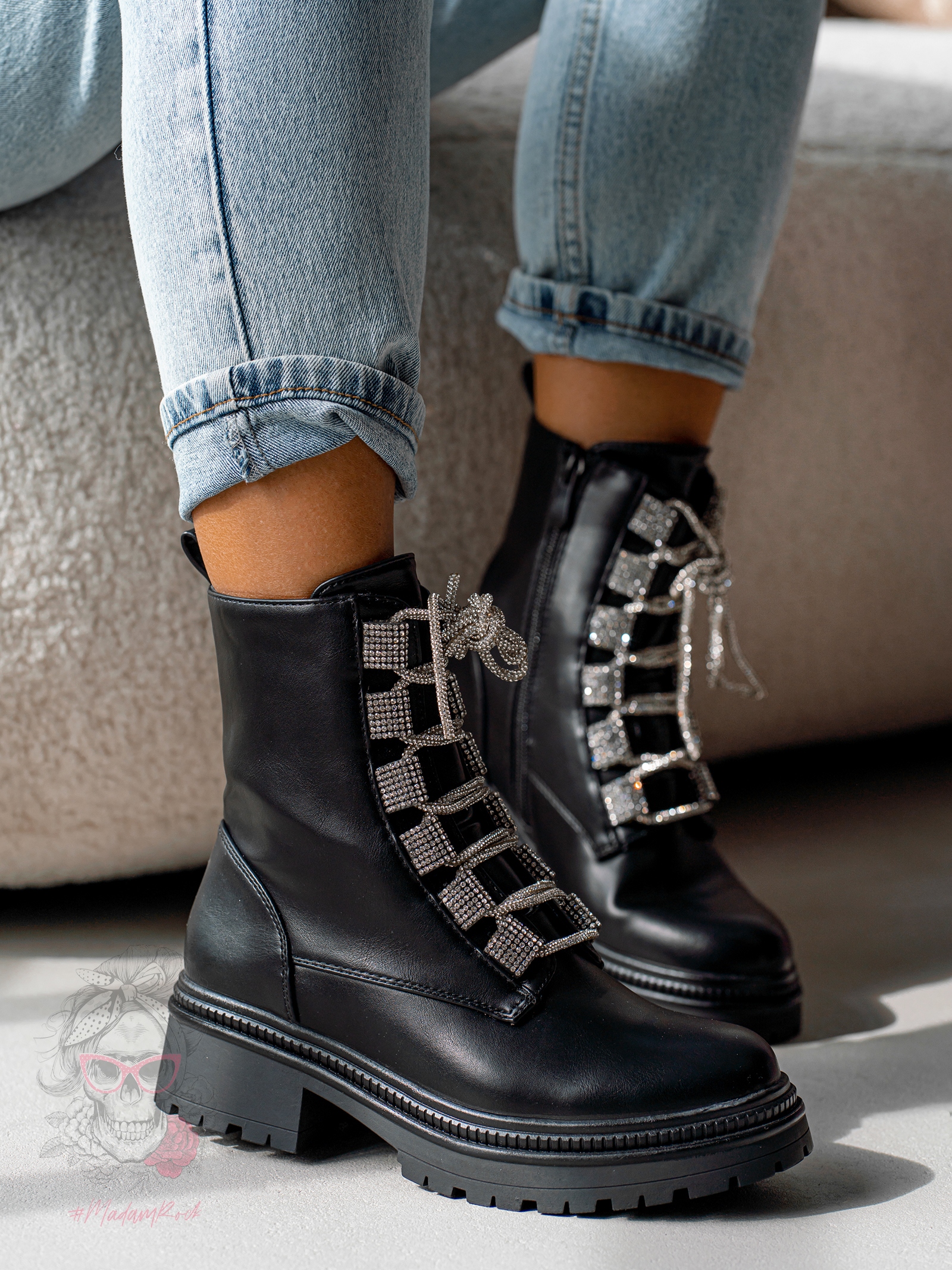 Workery z cyrkoniami Madam Aweksa II matowe czarne