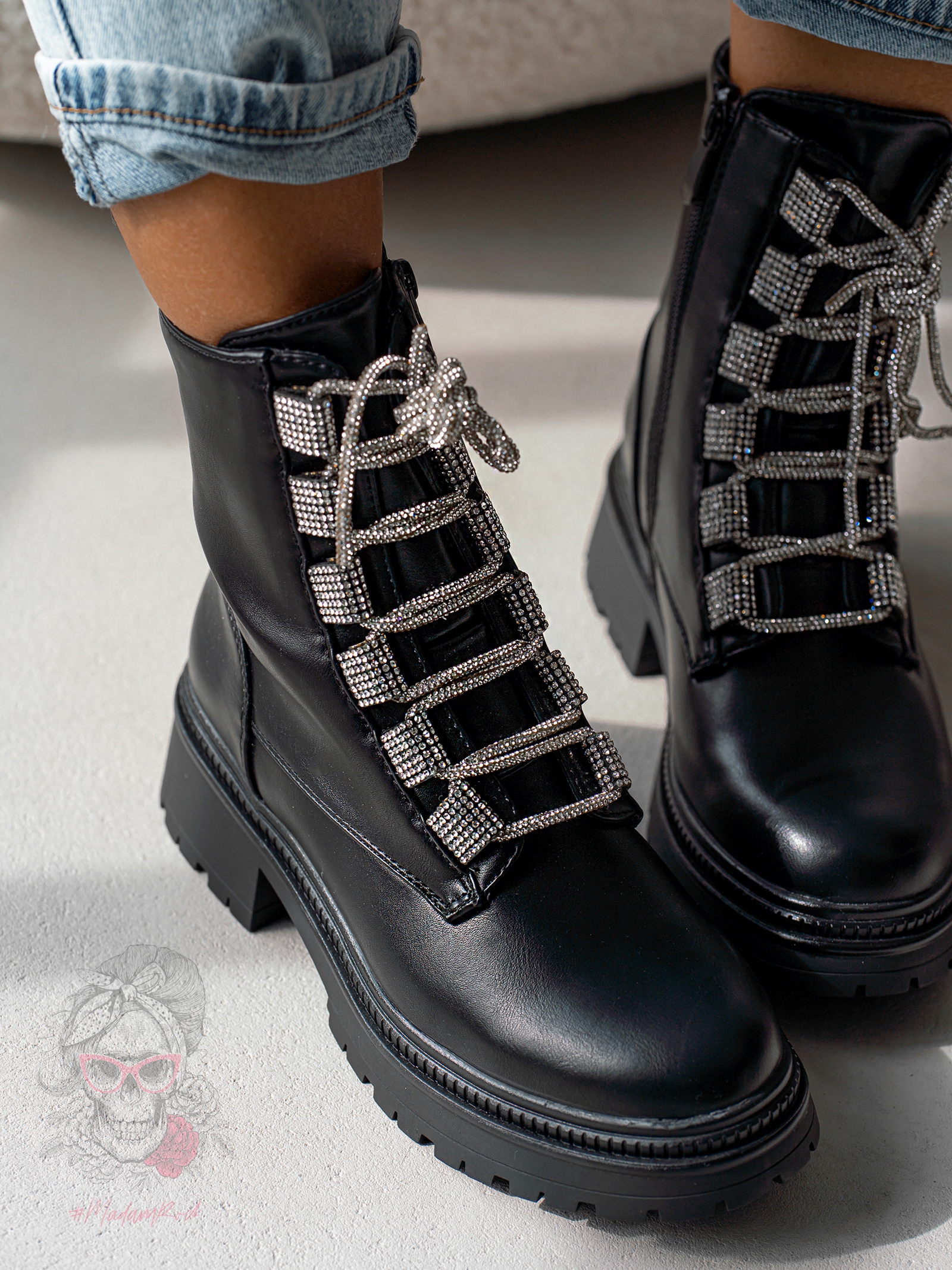 Workery z cyrkoniami Madam Aweksa II matowe czarne