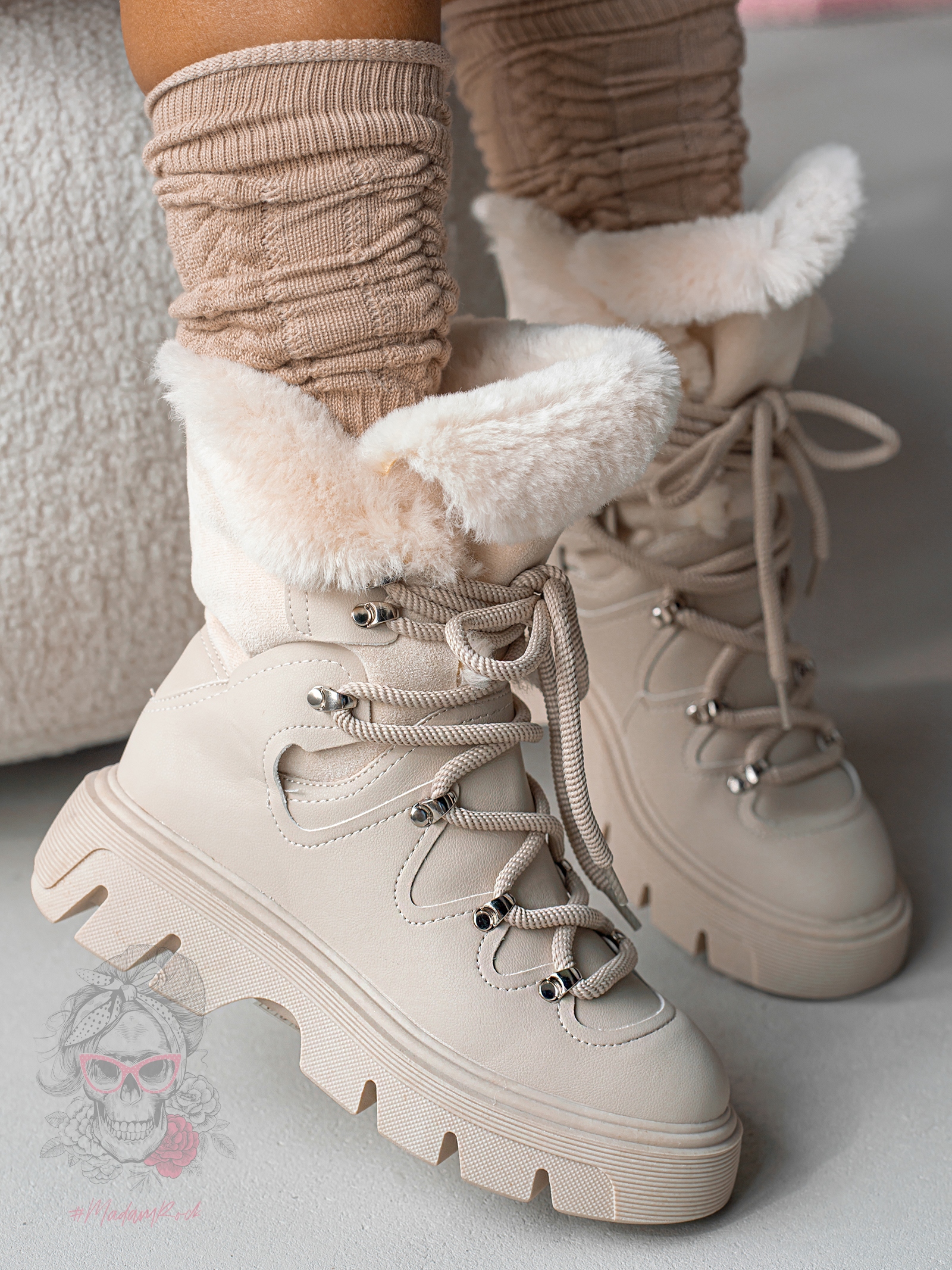 Botki śniegowce Madam Monnte beżowe