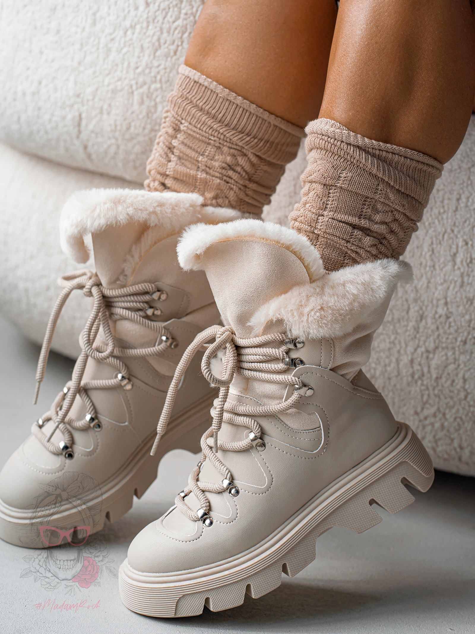 Botki śniegowce Madam Monnte beżowe