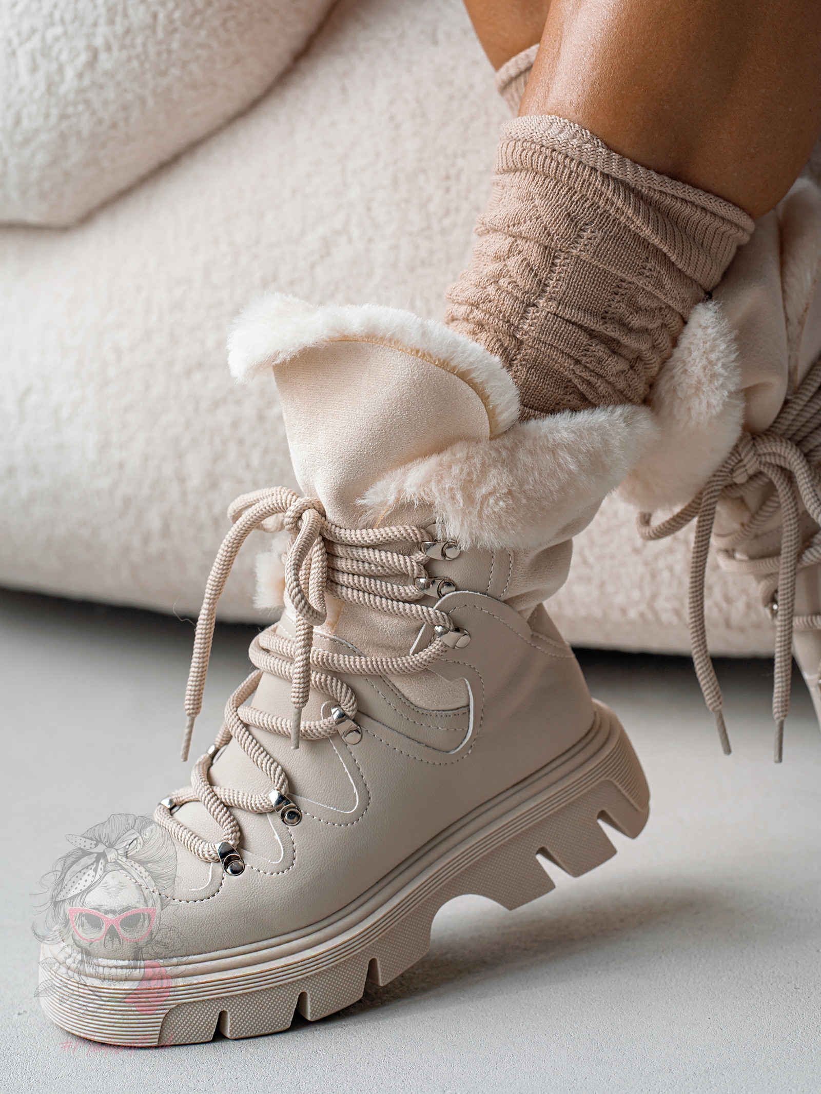 Botki śniegowce Madam Monnte beżowe