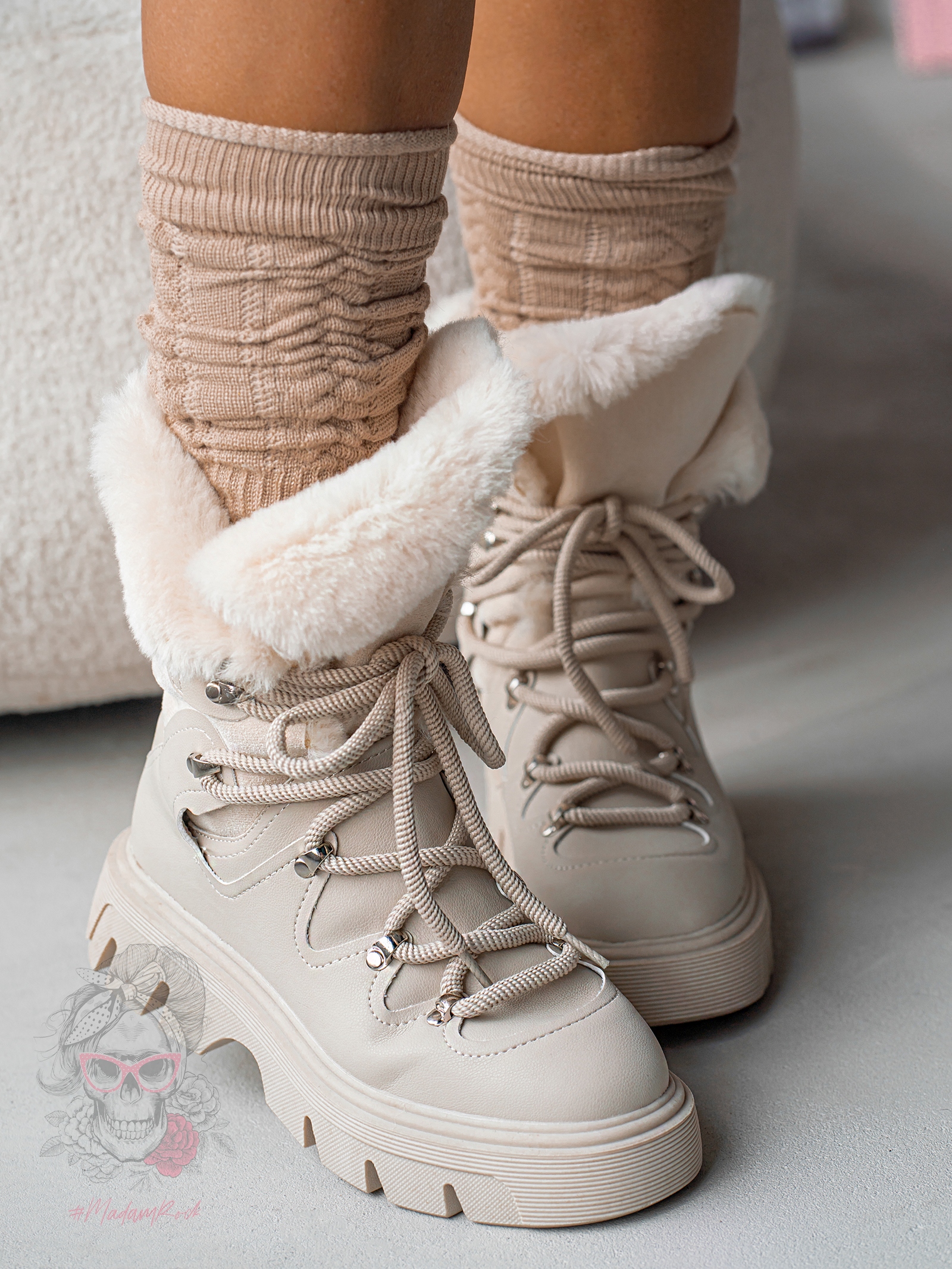 Botki śniegowce Madam Monnte beżowe