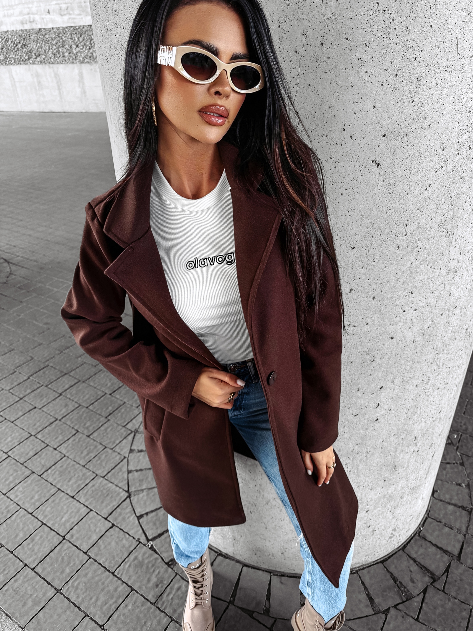 Płaszcz jesienny LOVER OLAVOGA brązowy