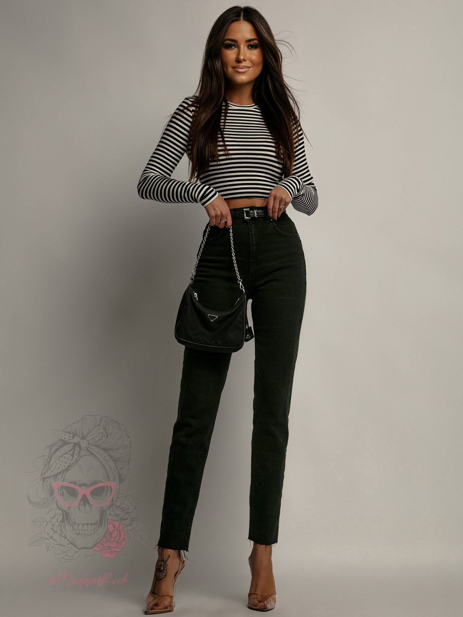 Bluzka w paski Malina biało-czarna Bluzka w paski Malina biało-czarna