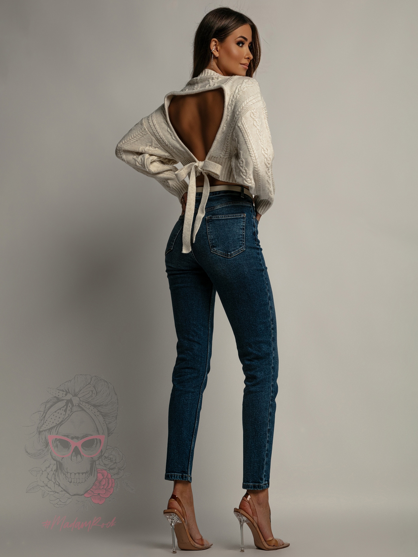 Sweter z odkrytymi plecami Mitesso beżowy