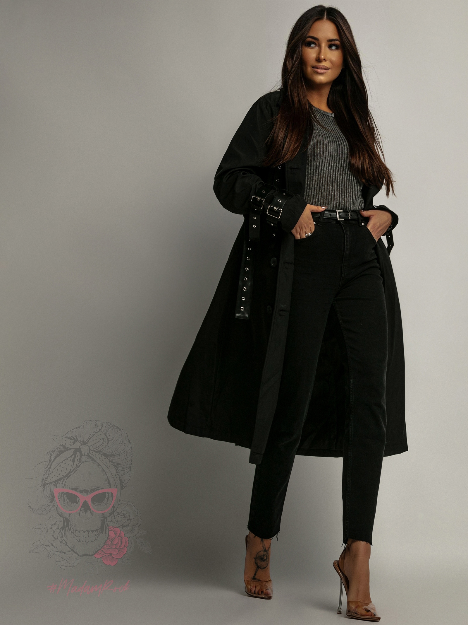 Płaszcz ze skórzanymi paskami Undergars czarny