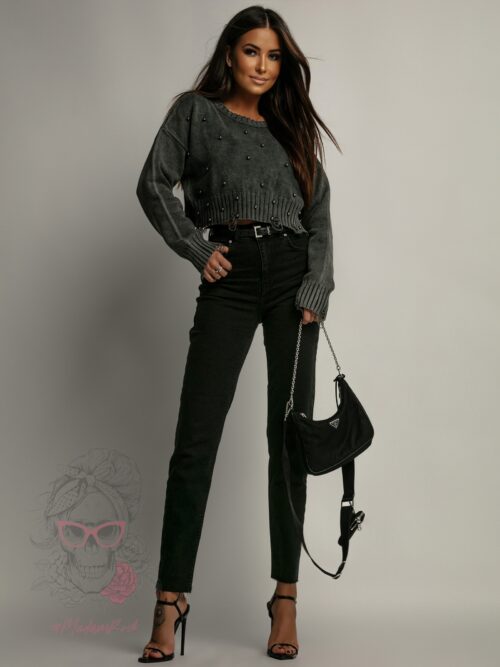 Sweter z perłami Dergod szary