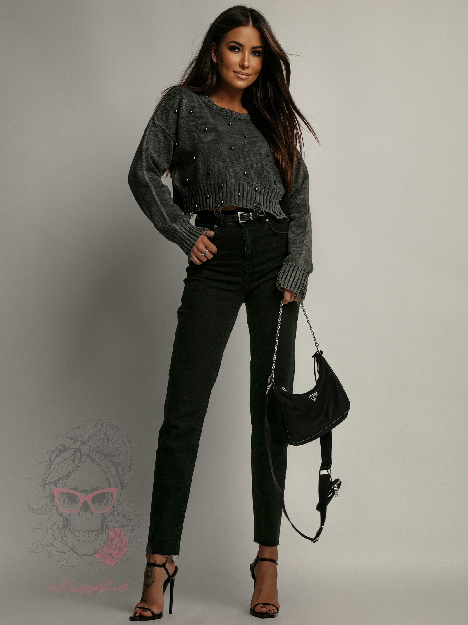 Sweter z perłami Dergod szary