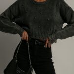 Sweter z perłami Dergod szary