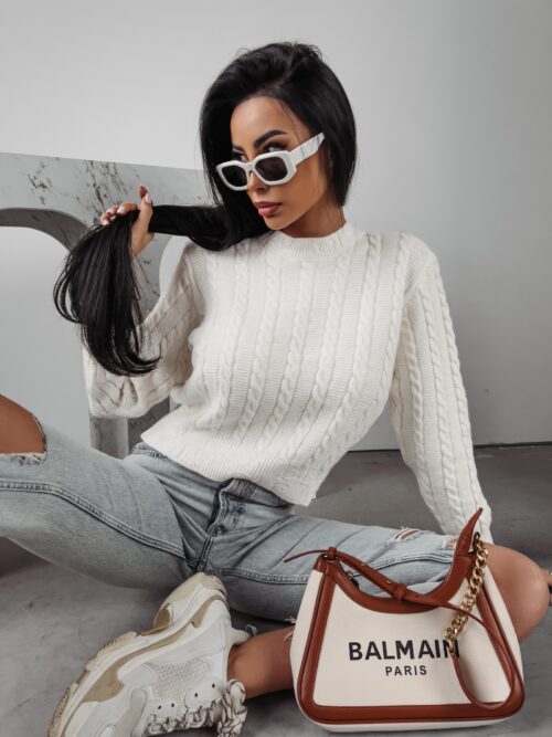 Sweter prosty ze splotem RONIN OLAVOGA ecru