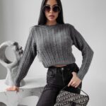 Sweter prosty ze splotem RONIN OLAVOGA c.szary