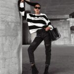 Sweter w paski MANNER OLAVOGA czarny