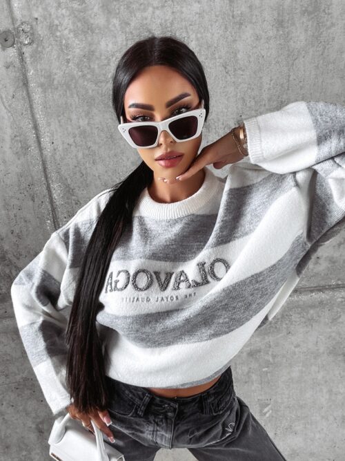 Sweter w paski MANNER OLAVOGA szary