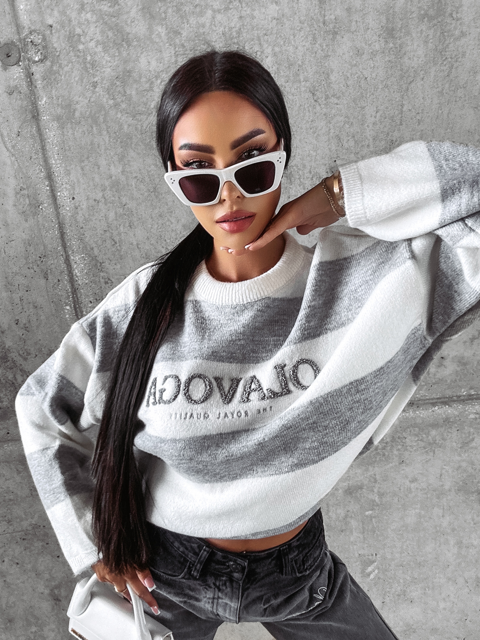 Sweter w paski MANNER OLAVOGA szary