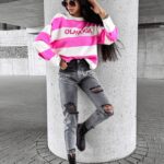 Sweter w paski MANNER OLAVOGA róż