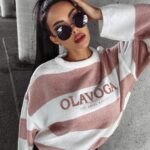 Sweter w paski MANNER OLAVOGA brudny róż